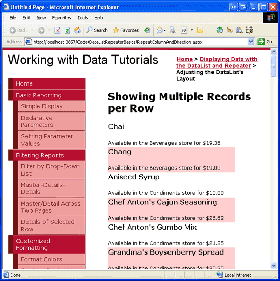 By Default, the DataList Renders as a Single-Column, Multi-Row Table