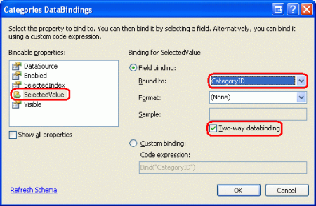 Bind the CategoryID to the DropDownList's SelectedValue Property Using Two-Way Databinding