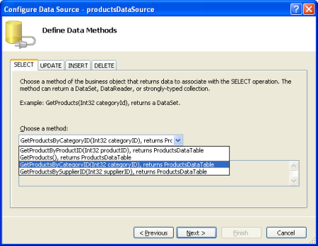 Select the GetProductsByCategoryID(categoryID) Method