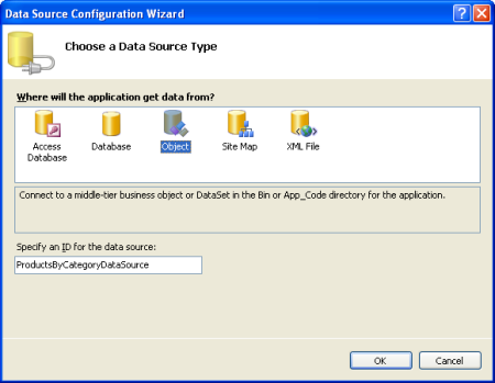 Create a New ObjectDataSource Named ProductsByCategoryDataSource