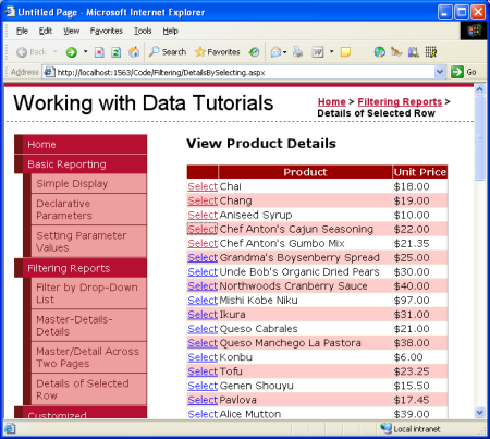 When First Visited, Only the GridView is Displayed