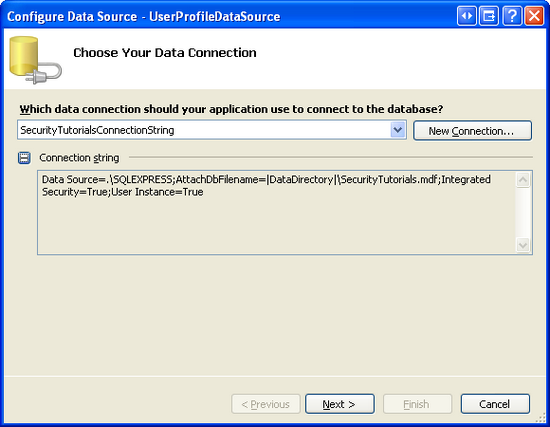 Choose SecurityTutorialsConnectionString from the Drop-Down List