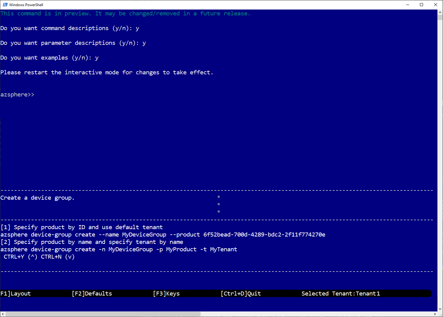 Azure Sphere interactive mode F1