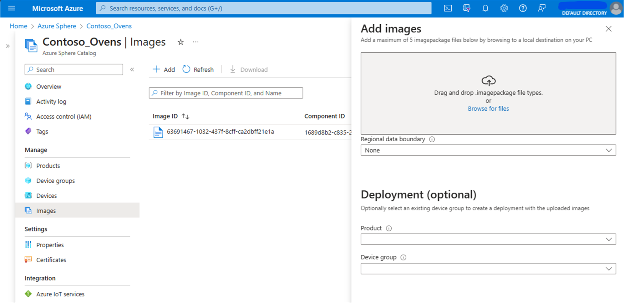 Diagram showing the Azure Sphere Add Images screen