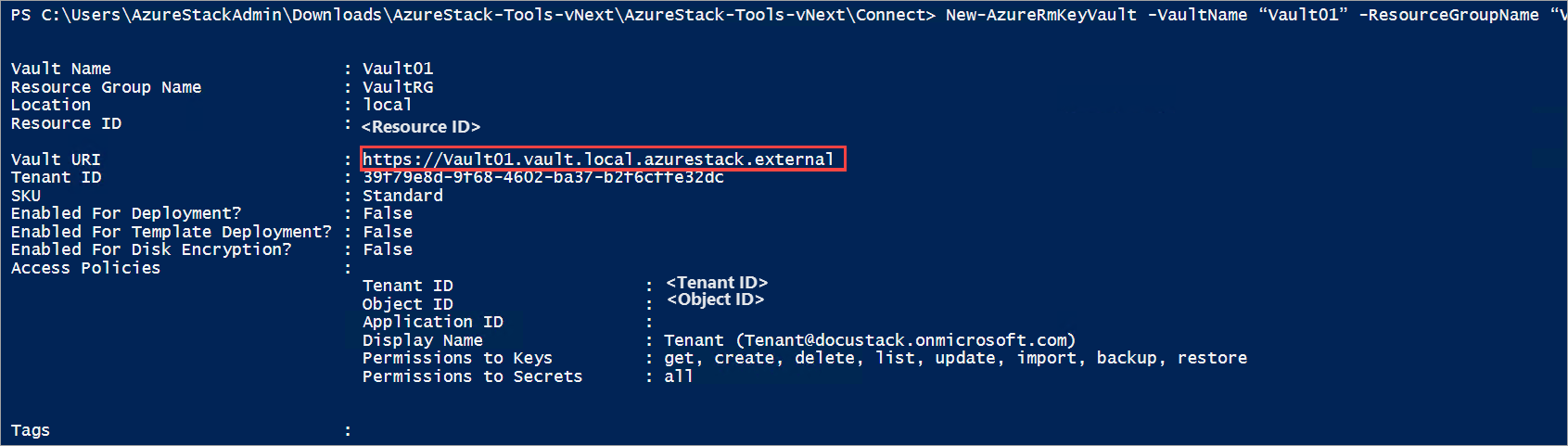 New key vault generated in Powershell