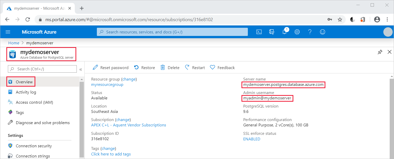 Azure Database for PostgreSQL connection string