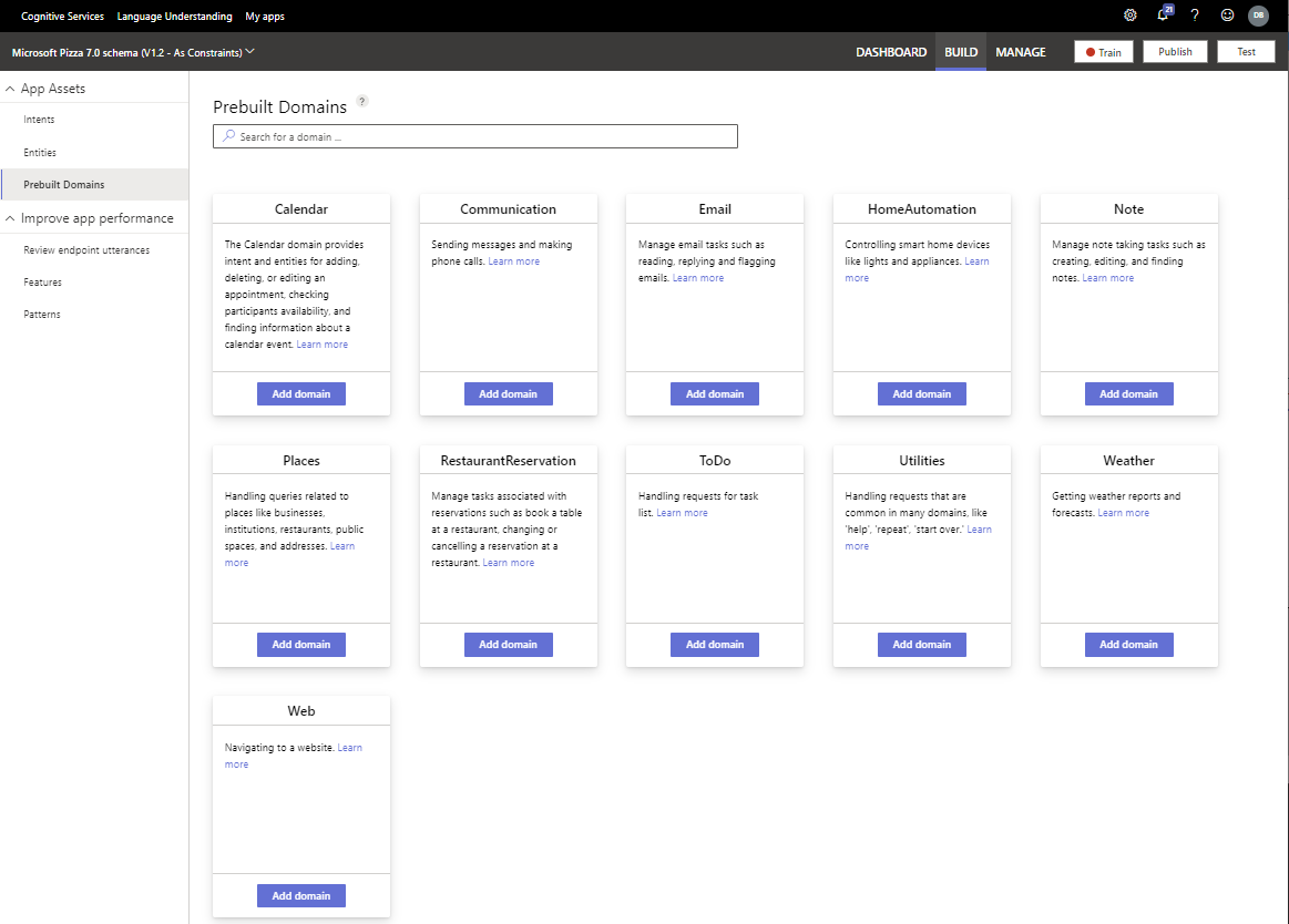 Add Calendar prebuilt domain