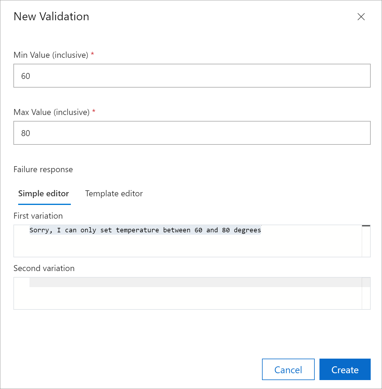 Screenshot showing how to add a range validation.