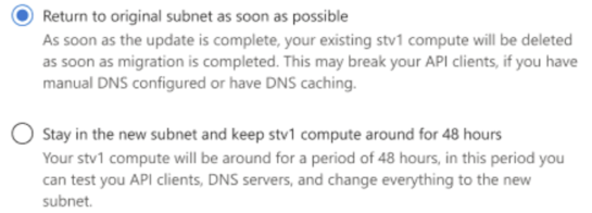 Screenshot of options to retain stv1 compute in the portal.