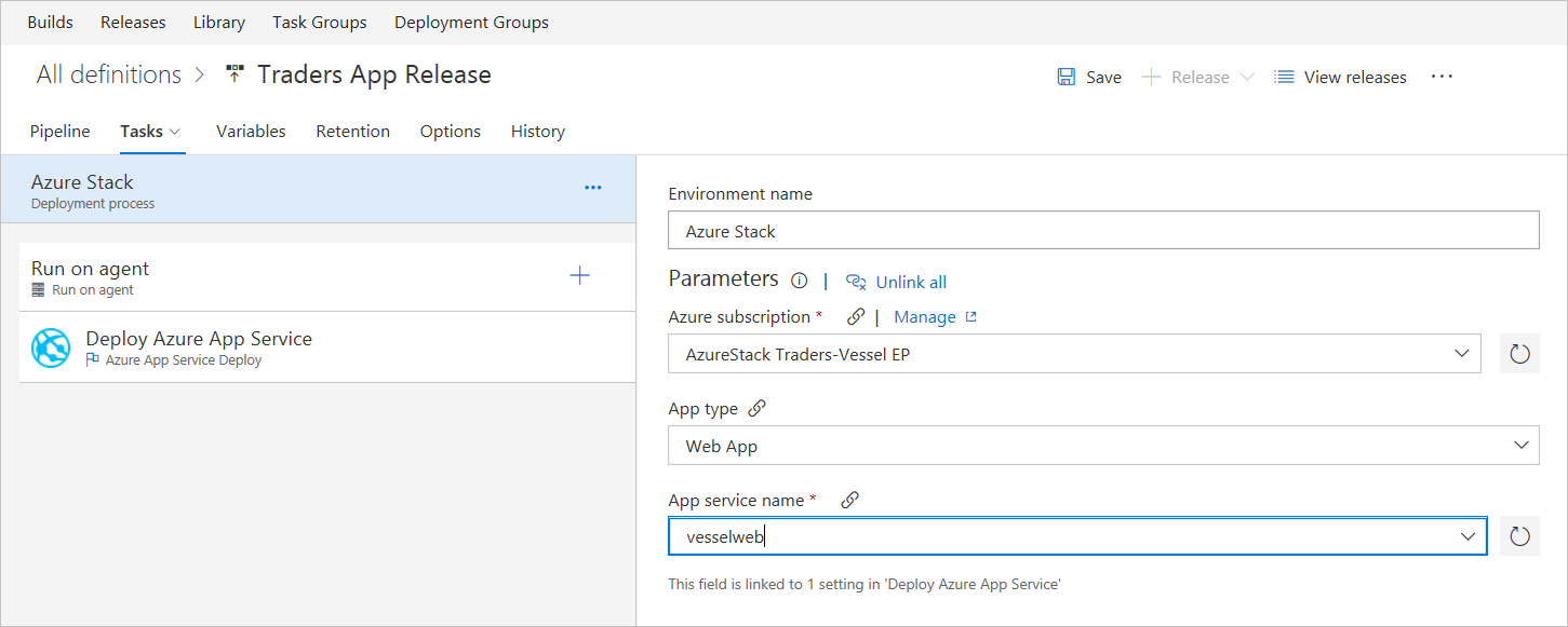 Set Azure Stack Hub web app name in Azure DevOps Services