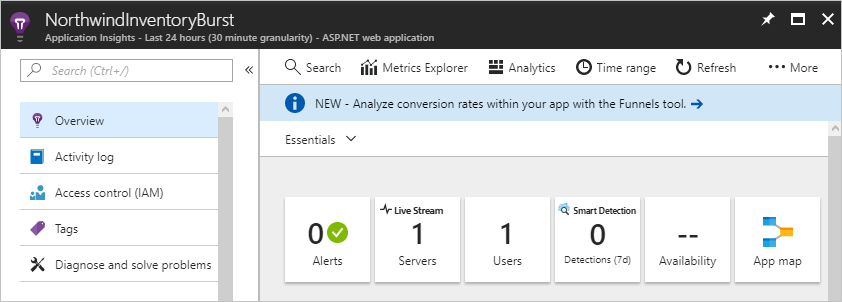 Screenshot that shows Application Insights.