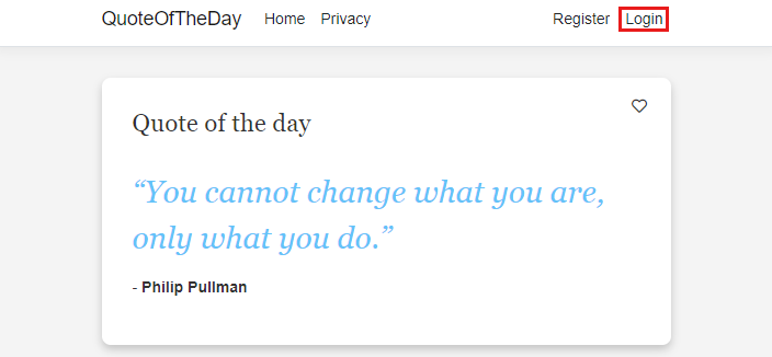 Screenshot of the Quote of the day app, showing **Login**.