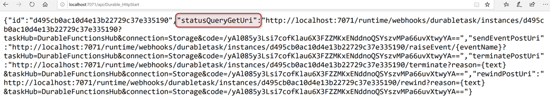 Screenshot of the browser window with statusQueryGetUri called out.