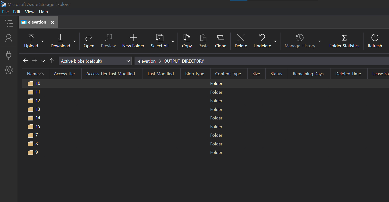 A screenshot showing the Microsoft Azure Storage Explorer.