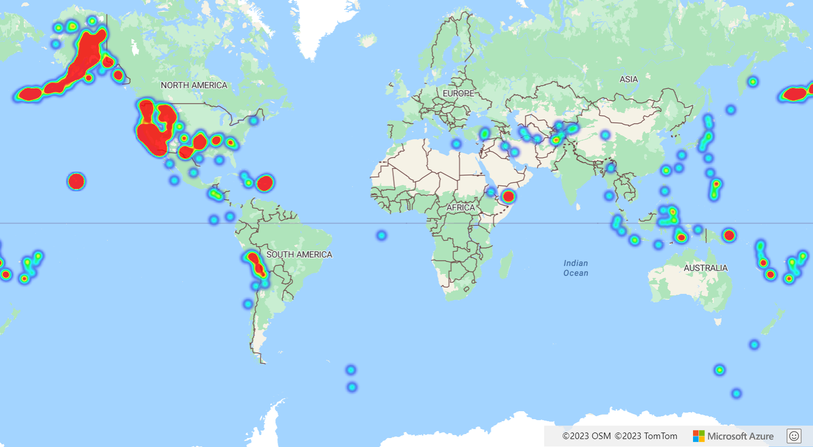 Screenshot showing a map displaying a heat map.