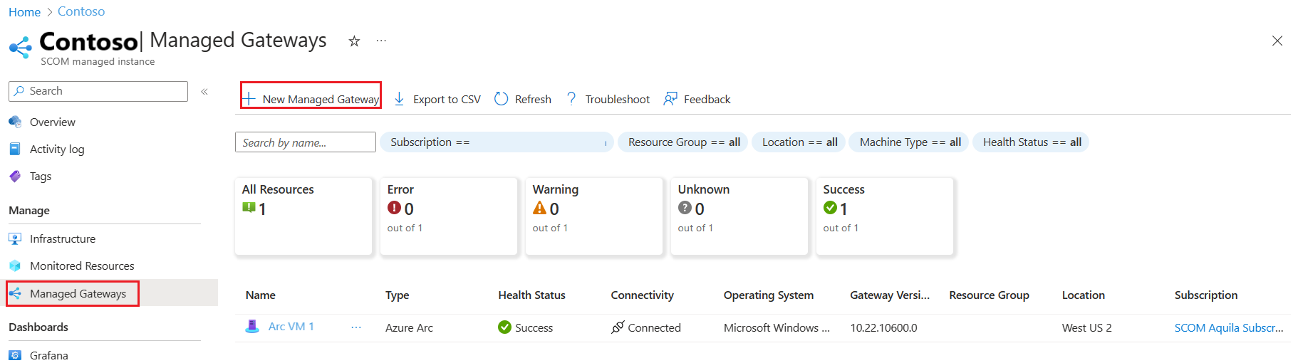 Screenshot that shows new managed gateway.