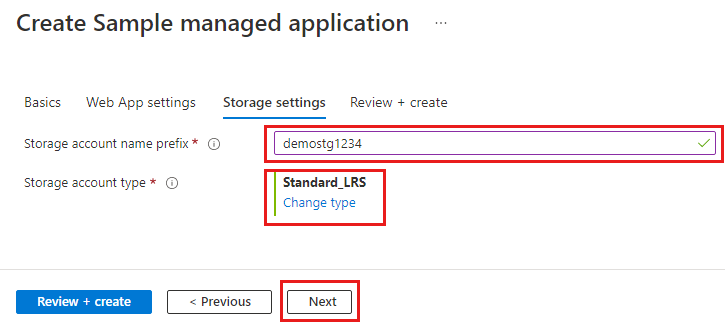 Screenshot that shows the information needed to create a storage account.