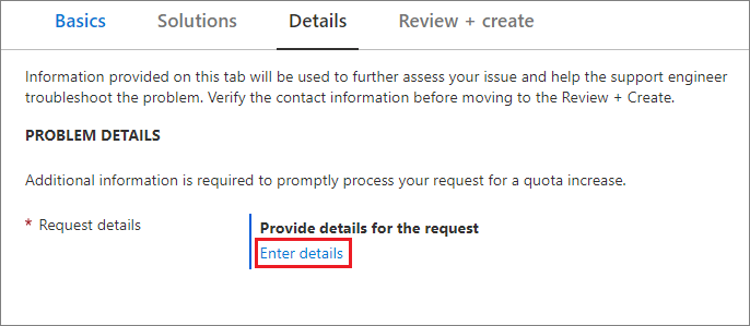 Screenshot of the Azure portal, Enter details link.