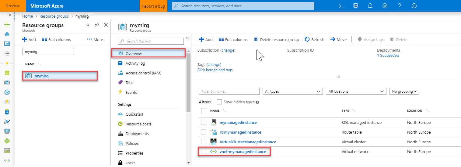 SQL Managed Instance resources