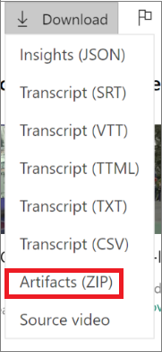 Screenshot that shows the "Download" drop-down with "Artifacts" selected.