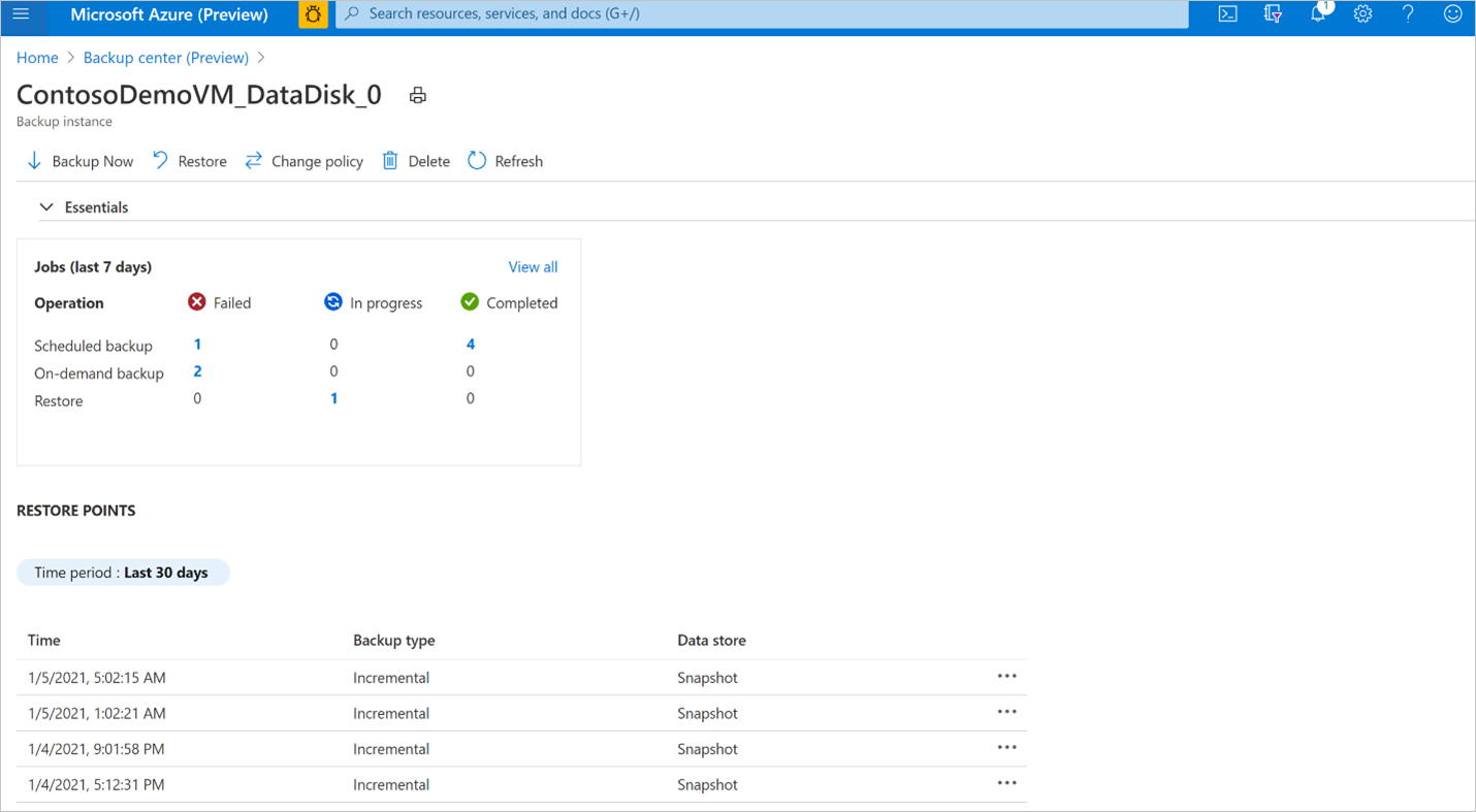 Screenshot shows the Jobs dashboard that lists all jobs and the statuses.