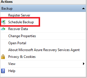 Screenshot shows tbe Schedule Backup option.