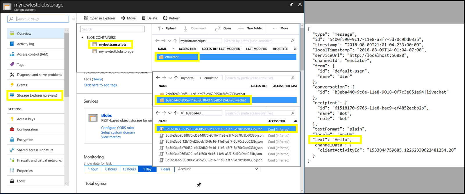 Example of a transcript entry stored in a blob transcript store.