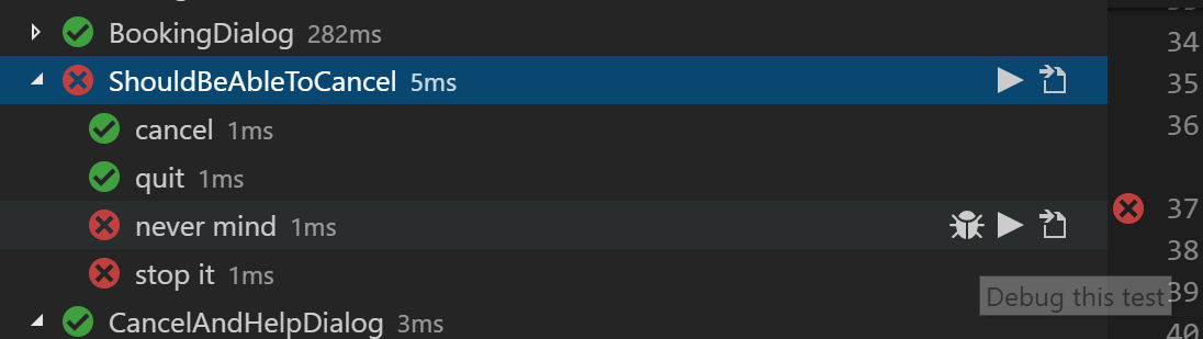 Example results for the cancel test.