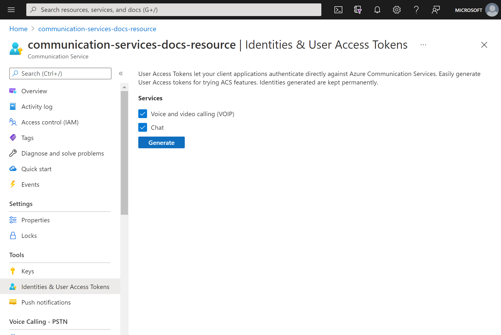 Select the scopes of the identity and access tokens.