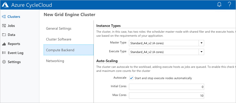 Auto-Scale Setting for New Cluster