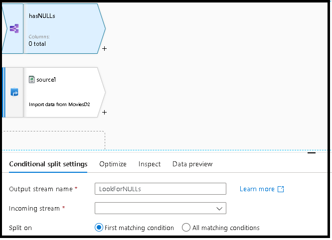 Screenshot of the &quot;Conditional split settings&quot; pane.