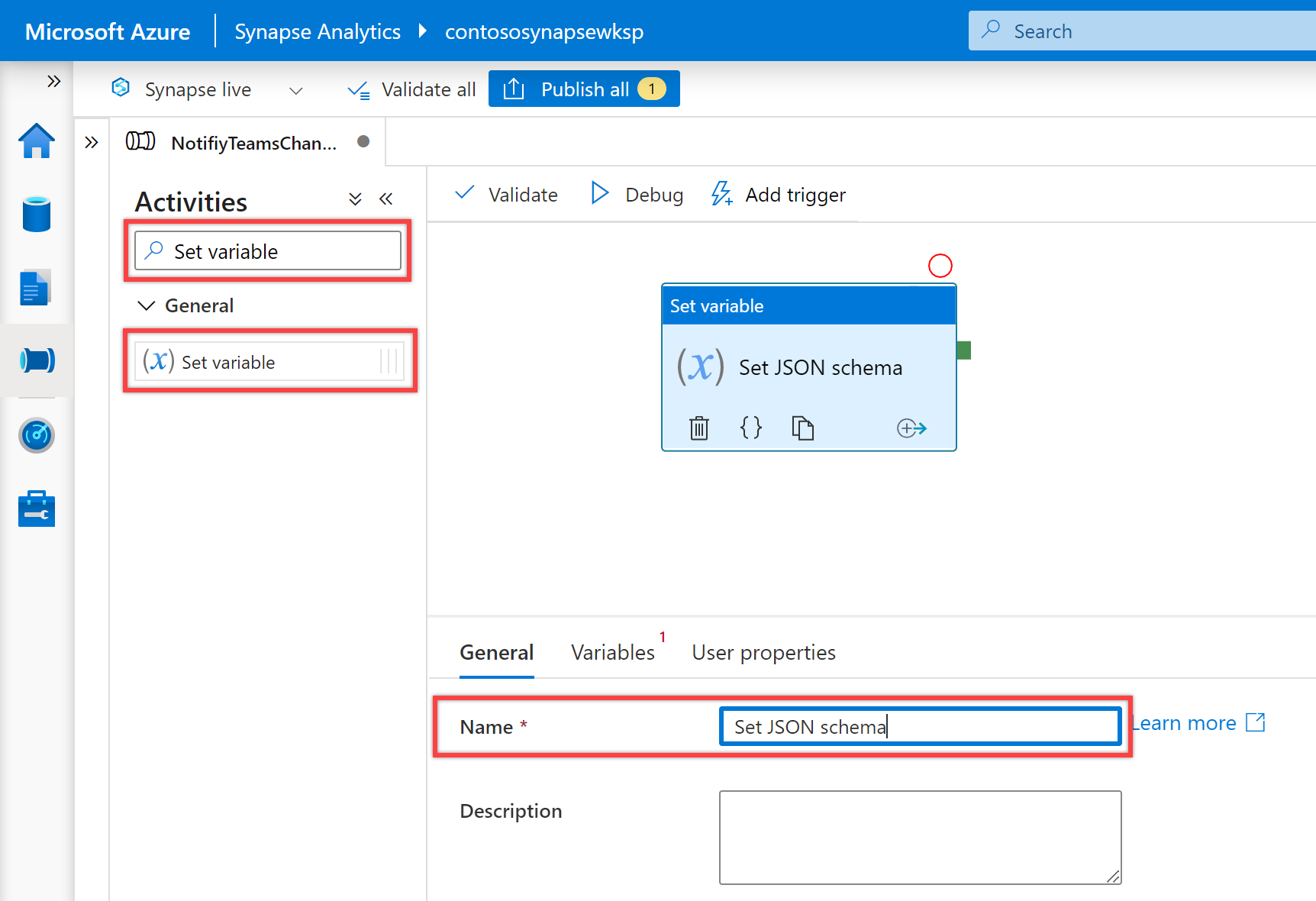 Shows the &quot;Set variable&quot; activity general tab.