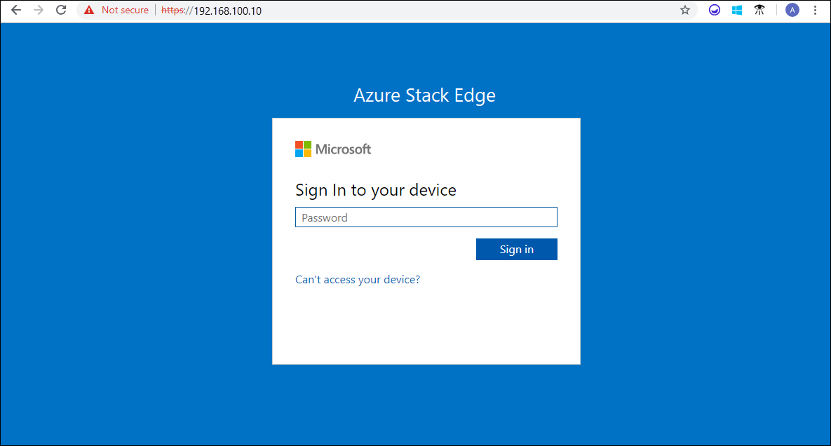 Azure Stack Edge device local web UI sign-in page