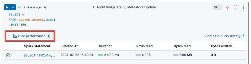 Show query performance