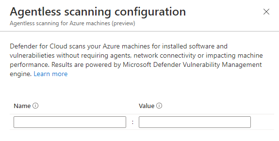 Screenshot of the tag and value fields for excluding machines from agentless scanning.