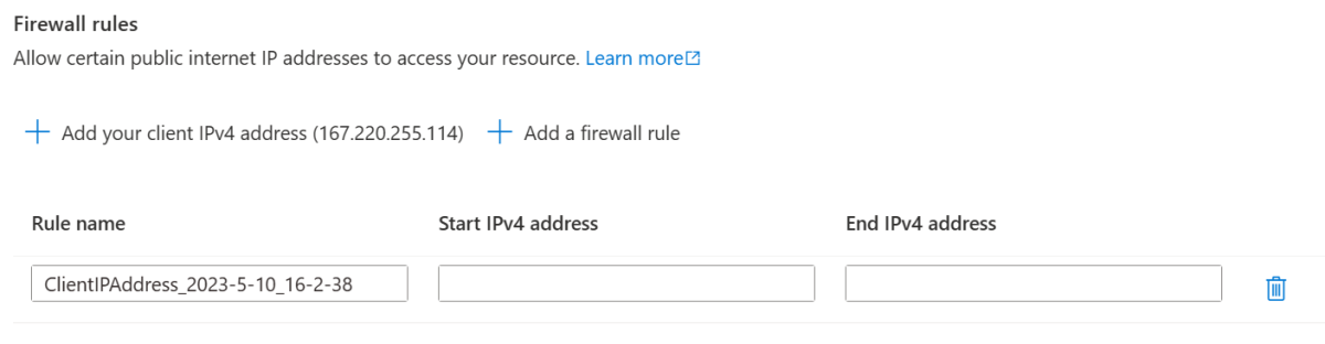 Screenshot of firewall rules - allow client access.