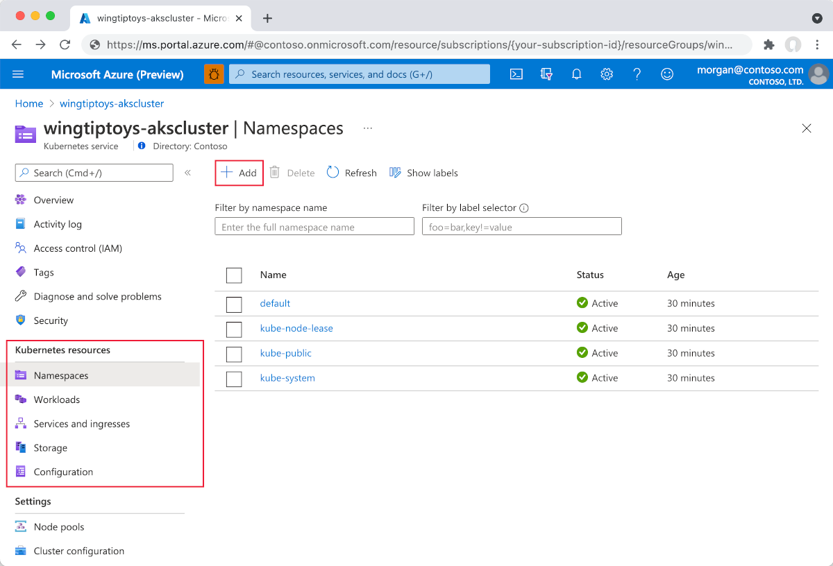 Kubernetes resources view.