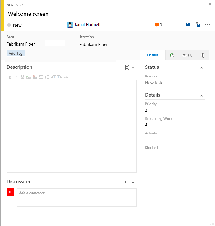 Screenshot of Scrum process, Task work item form.