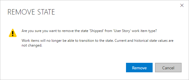 Screenshot of Remove state warning dialog box.