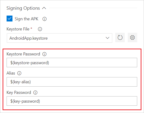 Android signing input values