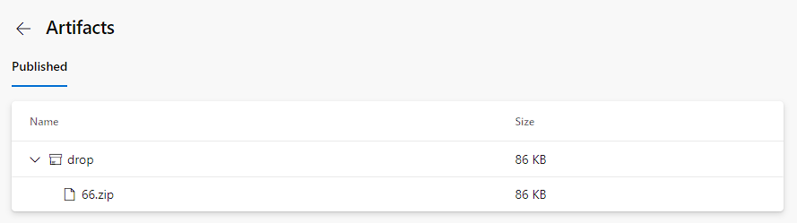 Screenshot of published build artifacts link.
