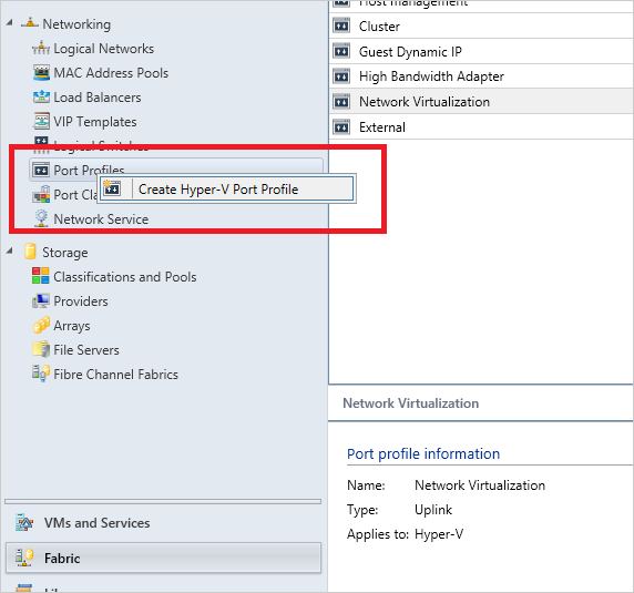 Creating a Hyper-V port profile