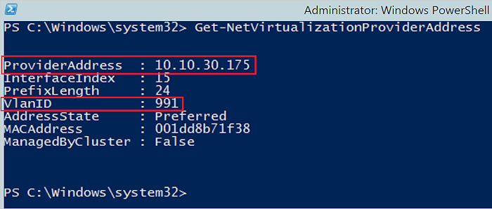 Run Get-NetVirtualizationProviderAddress