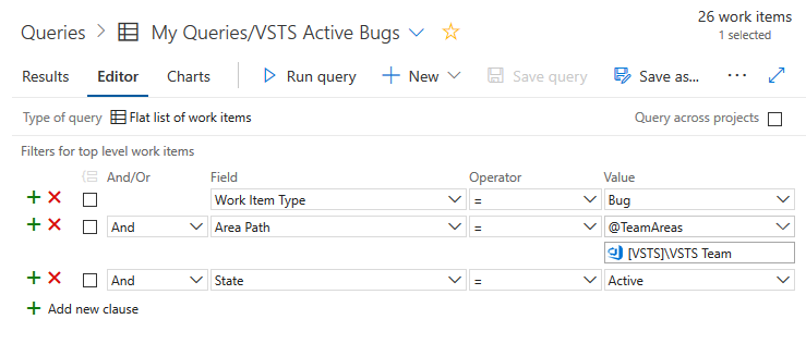 team areas macro in query editor