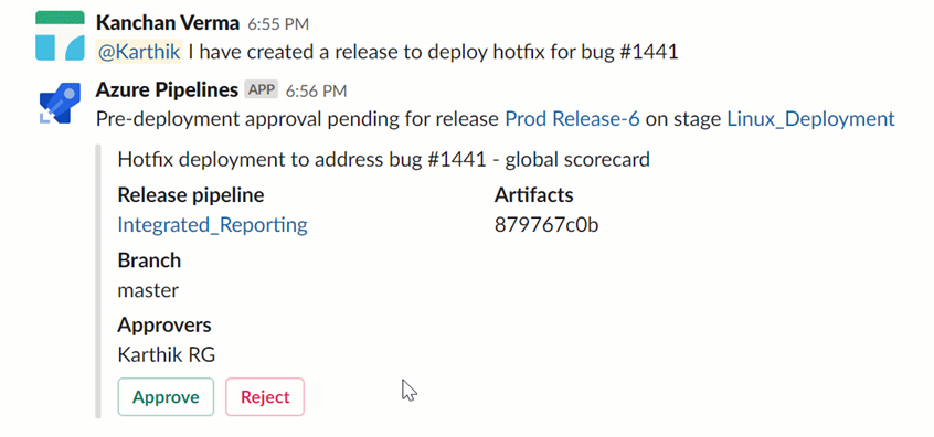 Approve Azure Pipelines deployments from Slack.