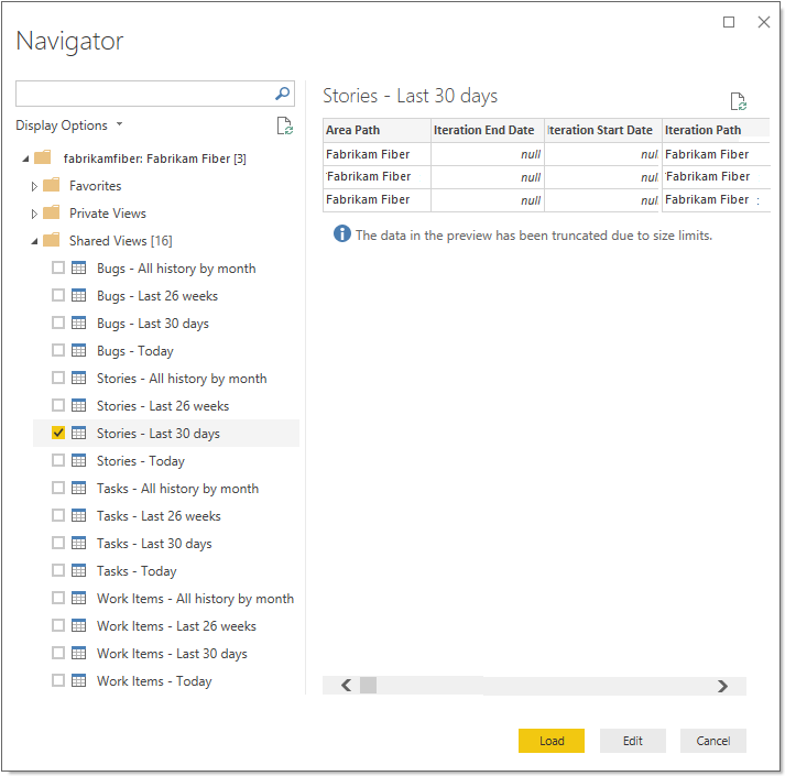 Screenshot that shows the Navigator dialog with the Choose an Analytics view.