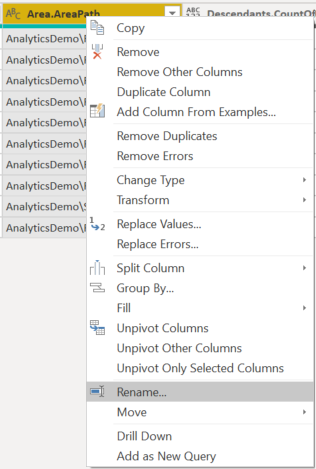 Power BI Rename Columns