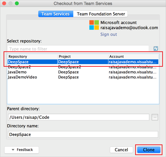 Screenshot that shows cloning a repo.