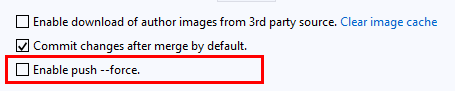 Screenshot showing the checkbox to enable push force with lease in Team Explorer in Visual Studio 2019.