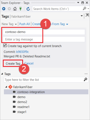 Screenshot of create tag dialog in Visual Studio.